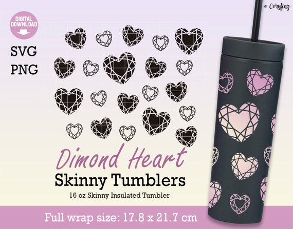 Dimond Heart Strata Svg full wrap for Skinny Tumblers 16oz, Diamond cup, Diamond svg, Jewelry shining svg, Instant download, File for Cricut