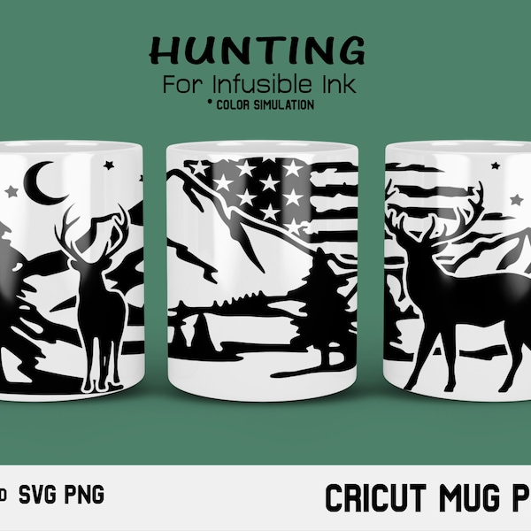 Cricut mug press svg Design for Infusible Ink Sheet, Hunting svg, Deer svg, Distressed flag svg, Forest svg, Deer Scene svg, Camping svg