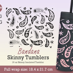 Paisley Bandana Strata Svg full wrap for Skinny Tumblers 16oz, Bandana Cut file, Bandana Svg, Bandana Paisley Svg, Seamless Bandana Svg