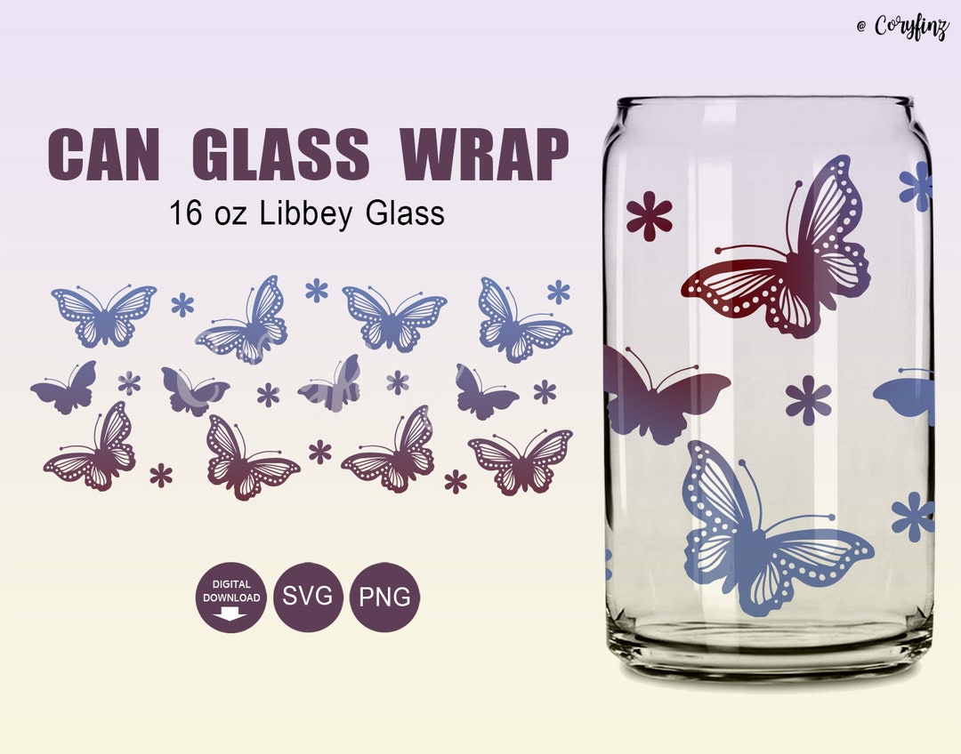 Butterfly and Floral Glass Wrap Svg, 16oz Libbey Full Wrap Svg ...