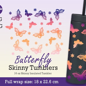 Butterfly and Floral  Strata Svg full wrap for Skinny Tumblers 16oz, Butterfly svg, Butterfly Garden svg, Digital download File for Circut