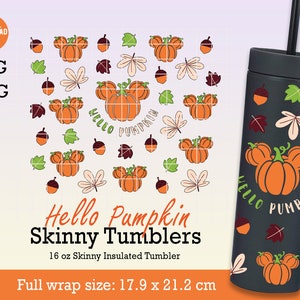 Hello Pumpkin Svg full wrap for Strata Skinny Tumblers 16oz, Pumpkin Mouse svg, pumpkin svg, autumn fall svg, Hello autumn Svg, for Cricut
