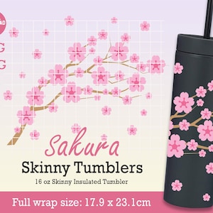 Sakura Strata Svg Full Wrap für Skinny Tumblers 16oz, Sakura svg, Cherry Blossom svg, Flower Full Wrap svg, Sofortiger Download Datei für Cricut