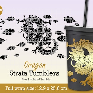 Dragon Strata Svg full wrap for Tumblers 16 oz, Chinese Dragon SVG, Dragon Svg, Dragon Design SVG, Asian dragon Svg, Files for Cricut