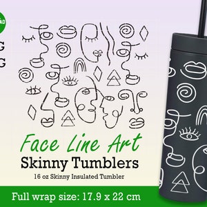 Face Line Art Strata Svg full wrap für Skinny Tumblers 16oz, Face Line Art svg, Abstraktes Gesicht svg, Digitaler Download, Datei für Cricut