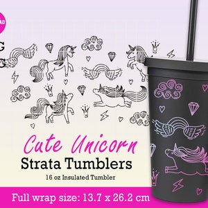 Cute Unicorn Strata Svg full wrap for Tumblers 16 oz, Rainbow Unicorn, Unicorn svg, Instant Download, SVG Files for Cricut