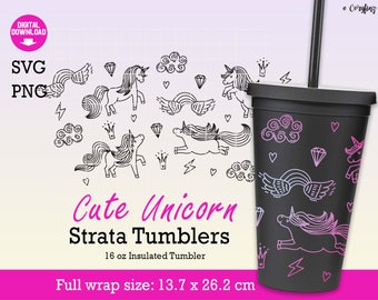 Carino Unicorno Strata Svg full wrap per Tumblers 16 oz, Rainbow Unicorn, Unicorn svg, Instant Download, SVG Files per Cricut