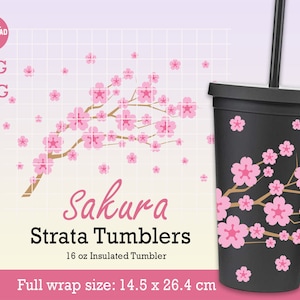 Sakura Strata Svg Full Wrap für Tumblers 16 oz, Sakura svg, Cherry Blossom svg, Flower Full Wrap svg, Sofortiger Download, Datei für Cricut