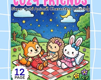 Cute Cozy Friends Coloring Book | Kawaii Animal Printable Pages | Bold Easy Digital Download PDF for Adults & Kids Stress Relief