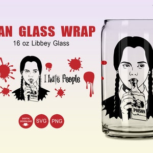 Odio a la gente Glass Wrap Svg, 16oz Libbey Full Wrap Svg, odio todo, SVG, Family Svg, Halloween Svg, archivos para Cricut