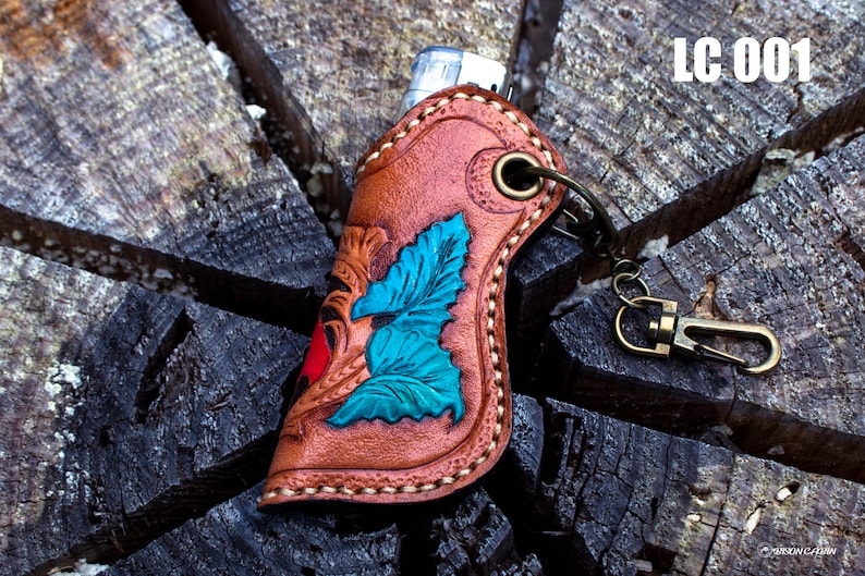 Handmade Leather Carving Lighter Case,Hand tooled Lighter Case,Personalized Lighter cover,Western & cowboy lighter case,Lighter Case Keyring image 4