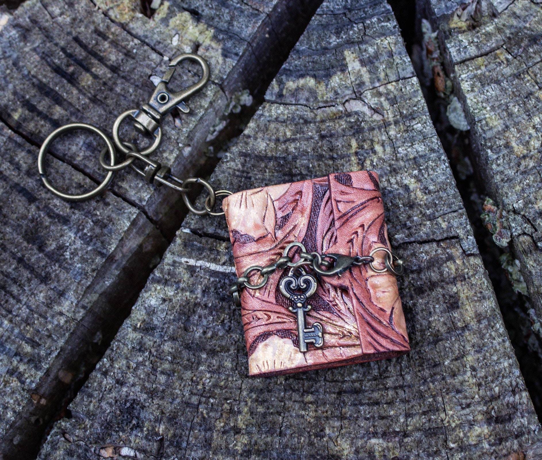 Hand Tooled Mini Book Keychain Handmade Miniature Leather Etsy