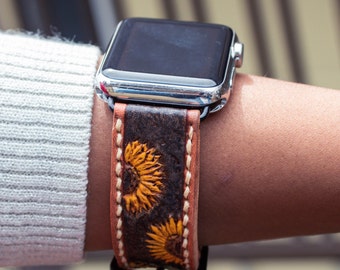 Brand new never worn leather Apple Watch band, bought at Cavenders. Sunflowers il_fullxfull.3801082700_fynd.jpg main image 4