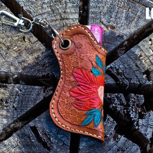 Handmade Leather Carving Lighter Case,Hand tooled Lighter Case,Personalized Lighter cover,Western & cowboy lighter case,Lighter Case Keyring image 7
