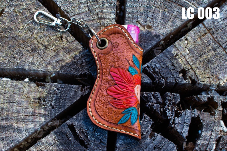 Handmade Leather Carving Lighter Case,Hand tooled Lighter Case,Personalized Lighter cover,Western & cowboy lighter case,Lighter Case Keyring image 7
