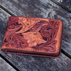 Tarjetero de cuero tallado a mano, billetera de cuero personalizada, funda para tarjetas con billetera pequeña de cuero, tarjetero personalizado con herramientas