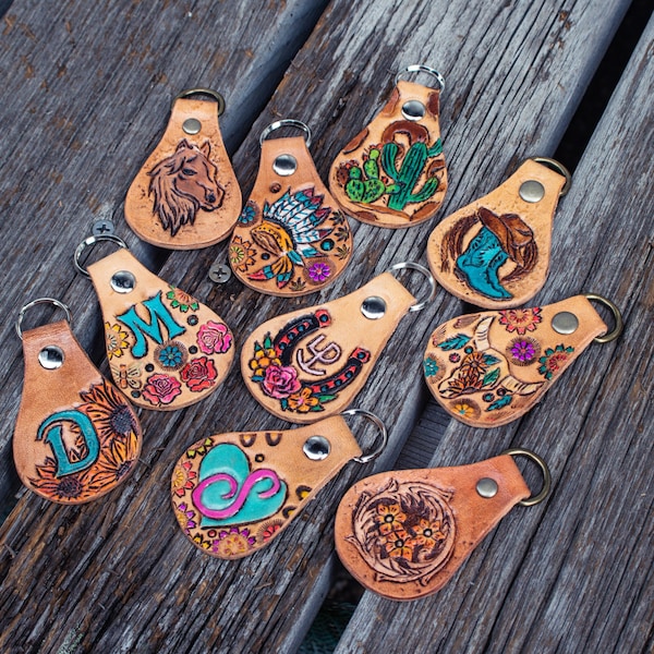 Leather Stamped Key Fob Etsy