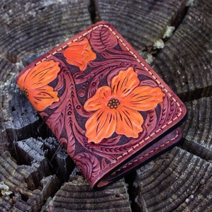 Titular de la tarjeta de crédito tallada en cuero hecho a mano, funda de tarjeta con herramientas, estuche de tarjeta de visita de cuero personalizado, mini billetera pequeña de cuero, estuche de tarjeta occidental