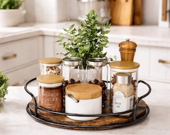Lazy Susan Organizer - Round Wooden Tray - Turntable Organizer - Kitchen Storage Tray - Wooden Countertop Decor - Wooden Lazy Susan