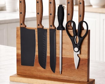 Wooden Knife Holder - Magnetic Knife Holder - Kitchen Countertop Organizer - Kitchen Knife Rack - Strong Magnet Knife Holder