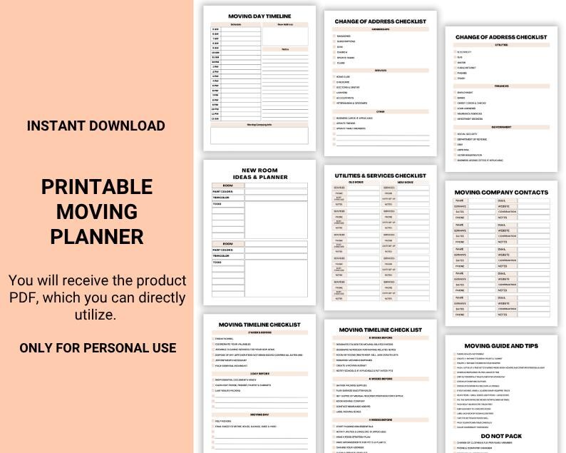 Moving Planner Printable | Moving Timeline Checklist, Box Labels ...