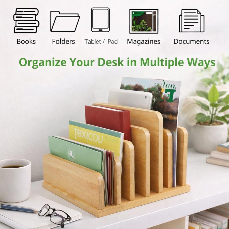 Desk File Mail Organizer - Letter Trays & Stacking Supports - 5 Slots ...