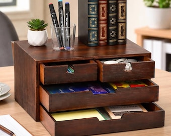 Bamboo Desk Organizer - Desktop Drawer Organizer - Rustic Desk Organizer - Desk Storage Organizer - Modern Desk Storage - Tabletop Organizer