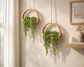 2pcs Artificial Succulents Hanging Plants | Faux String of Pearls Plant | Realistic Indoor Wall Plant | Housewarming Gift | Japandi Wall Art