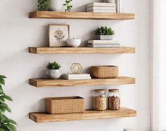 Paulownia Wood Shelves - Rustic Floating Shelves - Modern Wall Shelves - Home Office Shelves - Wooden Storage Shelf - Home Decor - Set of 4