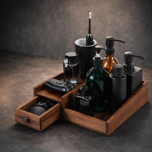 May include: A white ceramic mug with a black handle and the text "But First, Coffee" in a bold, black font. The mug is set against a blurred background, suggesting a cozy setting.