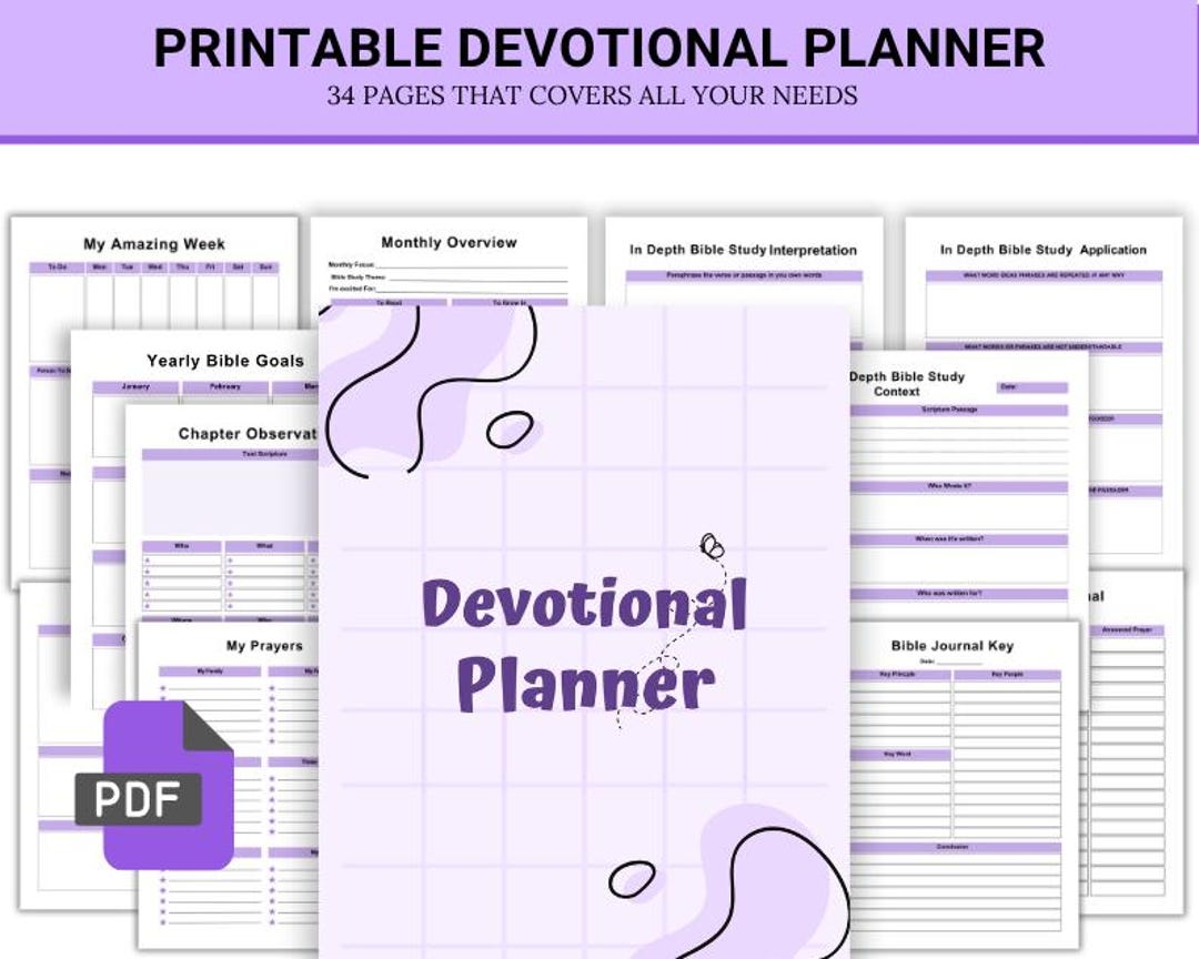 Devotional Planner Printable | Bible Study Workbook, Prayer Journal ...