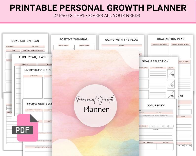 Personal Growth Planner Printable A4 | Goal Setting Workbook, Self ...