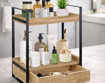 Wooden Countertop Organizer - Bathroom Countertop Organizer - Home Organization Shelf - Kitchen Countertop Organizer - 2 Tier Organizer
