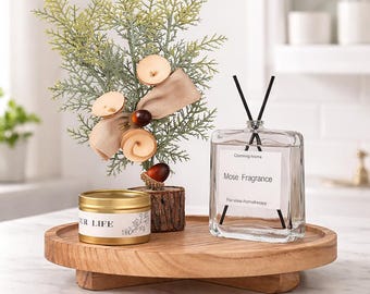 Round Wood Tray - Wood Riser Tray - Decorative Wood Riser - Vanity Organizer Tray - Rustic Wood Tray - Countertop Decor - Coffee Table Tray