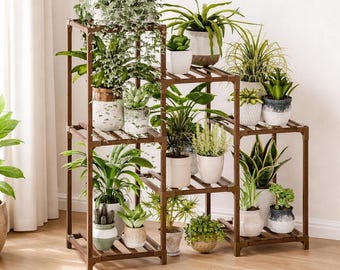 Wooden Plant Stand - Plant Display Stand - Rustic Wood Plant Stand - Tiered Plant Stand - Ladder Plant Stand - Plant Lover Gift