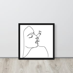 Line Art Framed Poster: One Kiss - Love Line Collection, Minimalist Valentine&#39;s Day Gift