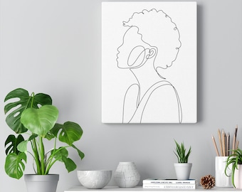 One Line Art Face Female, Black Woman Art, African American Art, Woman Line Drawing, Line Art Print, One Line Drawing, Printable Wall Art