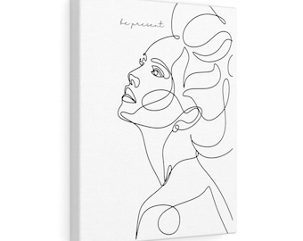 Self Love Line Art Printable – One Line Face & Female Body Drawing, Woman Line Drawing, Be Present Wall Art, Sip and Paint Template
