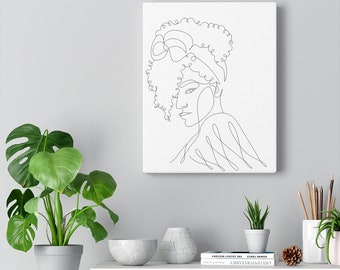 Black Woman Line Art Printable – African American Female Face, One Line Drawing, Minimalist Wall Art, Sip & Paint Template
