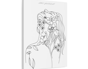Love Yourself Line Art Printable – One Line Female Body & Woman Drawing, Self Care Wall Art, Affirmation Line Art, Sip and Paint Template