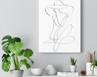 Abstract Female Line Art Printable – Nude Body Outline, Minimalist Wall Art, Sip & Paint Template