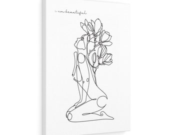 I Am Beautiful Line Art Printable – Female Body Drawing, One Line Art, Self Love Wall Art, Sip & Paint Template