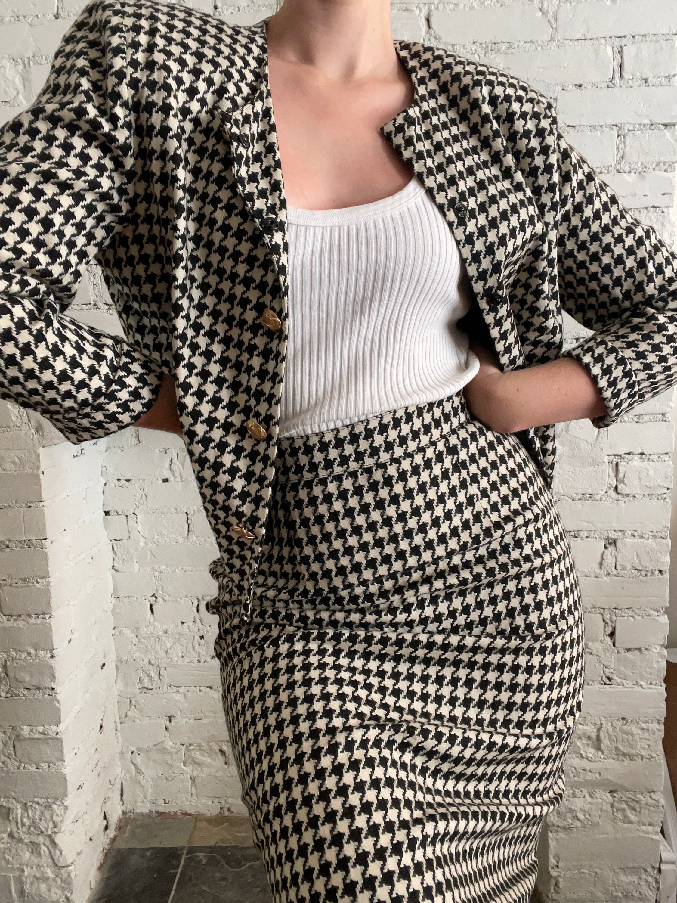 Color Matching Suit Elegant Women's Herringbone Print Vest Coat Skirt Suit  Slim Fit High Waist Knee Length for Ol Commute Style - AliExpress