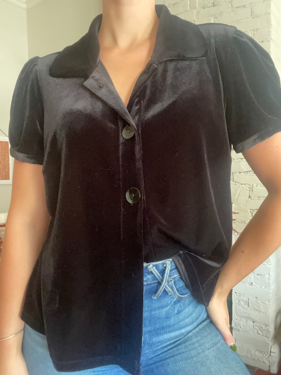 Vintage Velvet Puff Sleeve Blouse - image 1