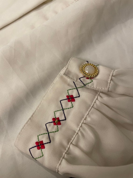 Vintage Embroidered Blouse Collared Pleated - image 6