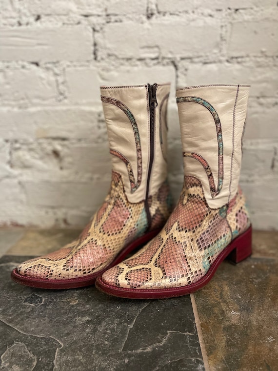 Vintage Snakeskin Cowboy Boots Pastel - image 1