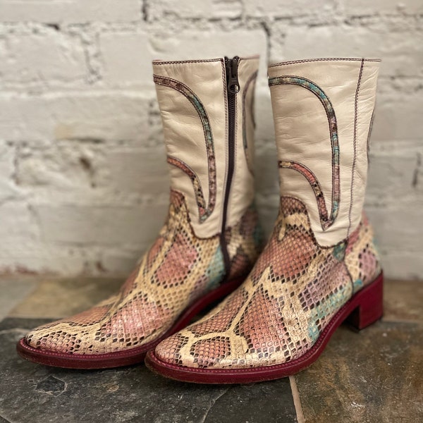 snakeskin cowboy boots square toe