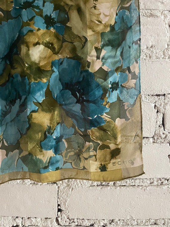 Floral Silk Scarf Turquoise - image 5