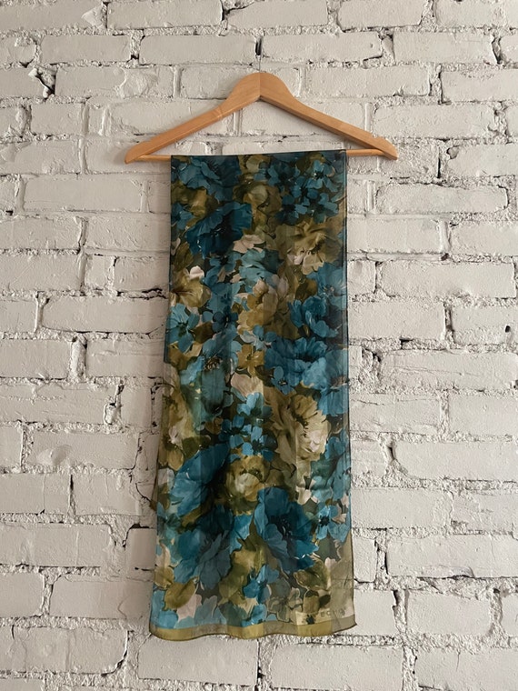 Floral Silk Scarf Turquoise