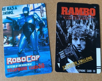 On SALE! RAMBO vs ROBOCOP! Vintage Japanese Telephone Cards. Great Collectibles! Happy Spring!